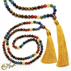 Tiger eye mala beads with chakra stones