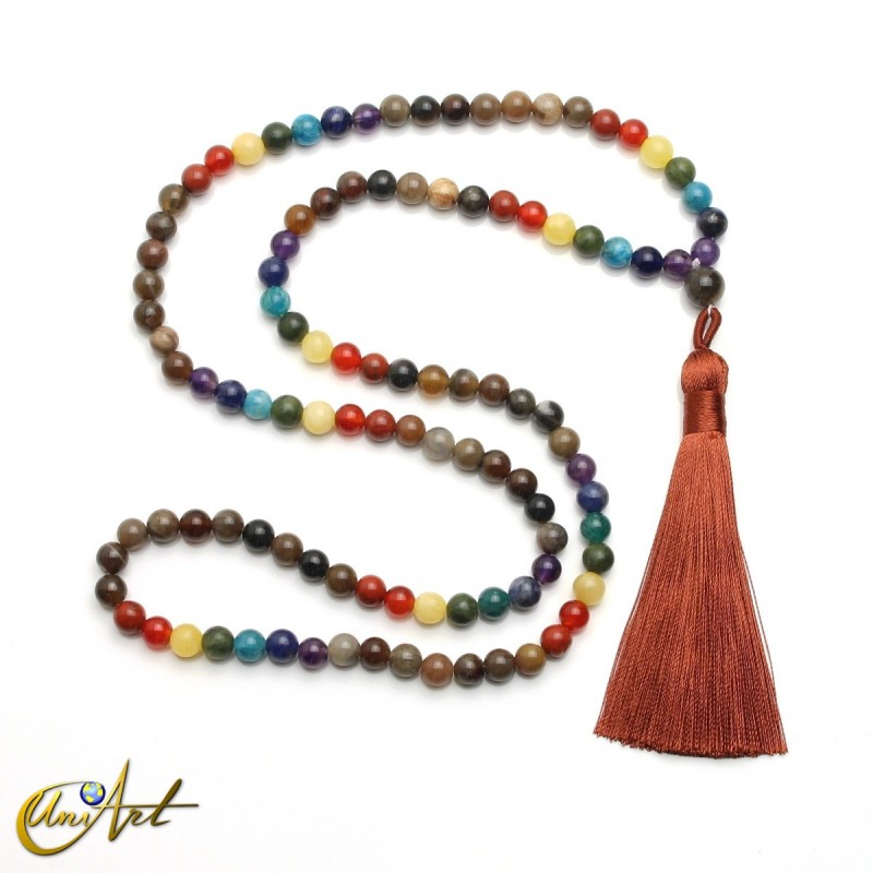 Japa mala de xilópalo con piedras de los chakras, 6 mm