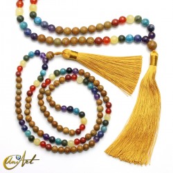 Mala beads with chakra stones and wood jasper