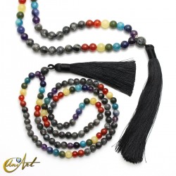 Japa mala de los siete chakras con larvikita