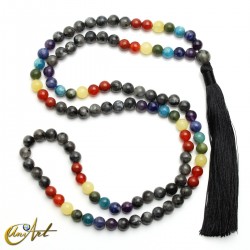 Japa mala de los siete chakras con larvikita, 8 mm