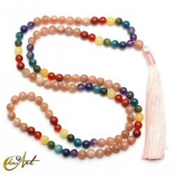 Japa mala de piedra sol y piedras de los chakras, 8 mm