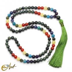 Japa mala made of kambaba jasper and chakra stones, 8 mm
