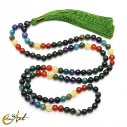 Chakra mala beads with emerald, 8 mm