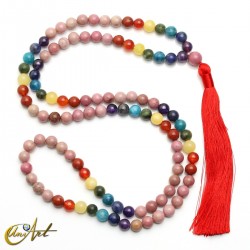 Japa mala de los chakras con rodonita, 8 mm