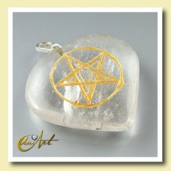 Heart with Pentagrama engraved in cristal quartz