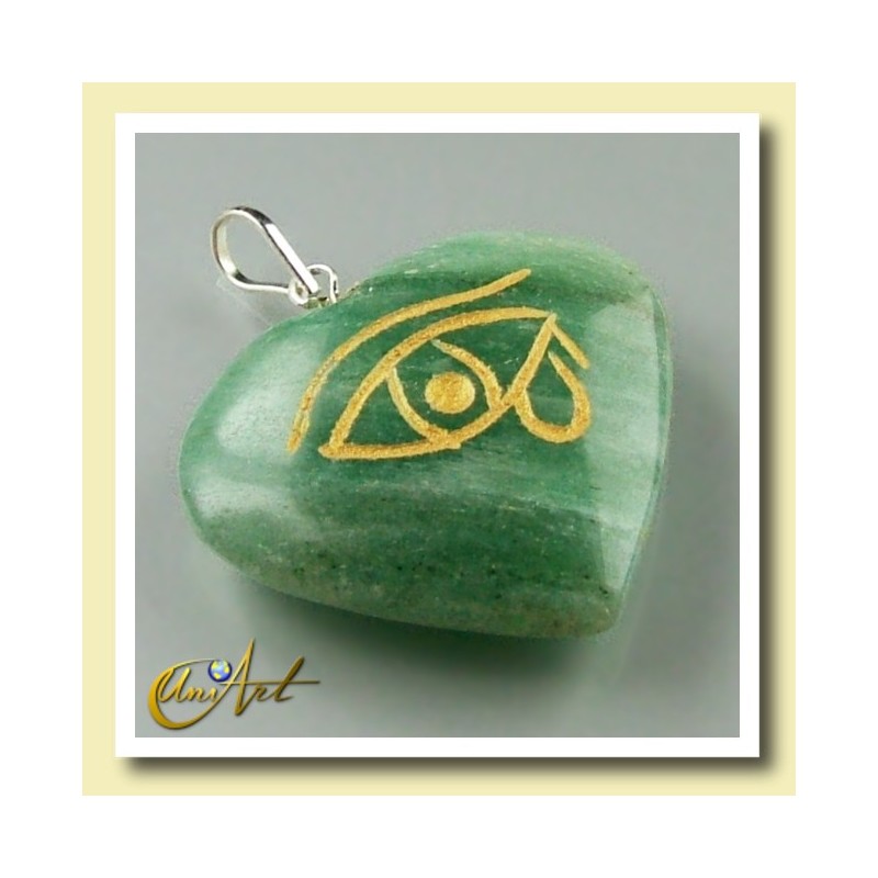 Heart pendant with the Udyat  (Eye of Horus) engraved - green aventurine