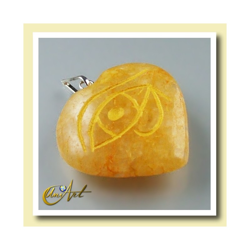 Heart pendant with the Udyat  (Eye of Horus) engraved - golden quartz