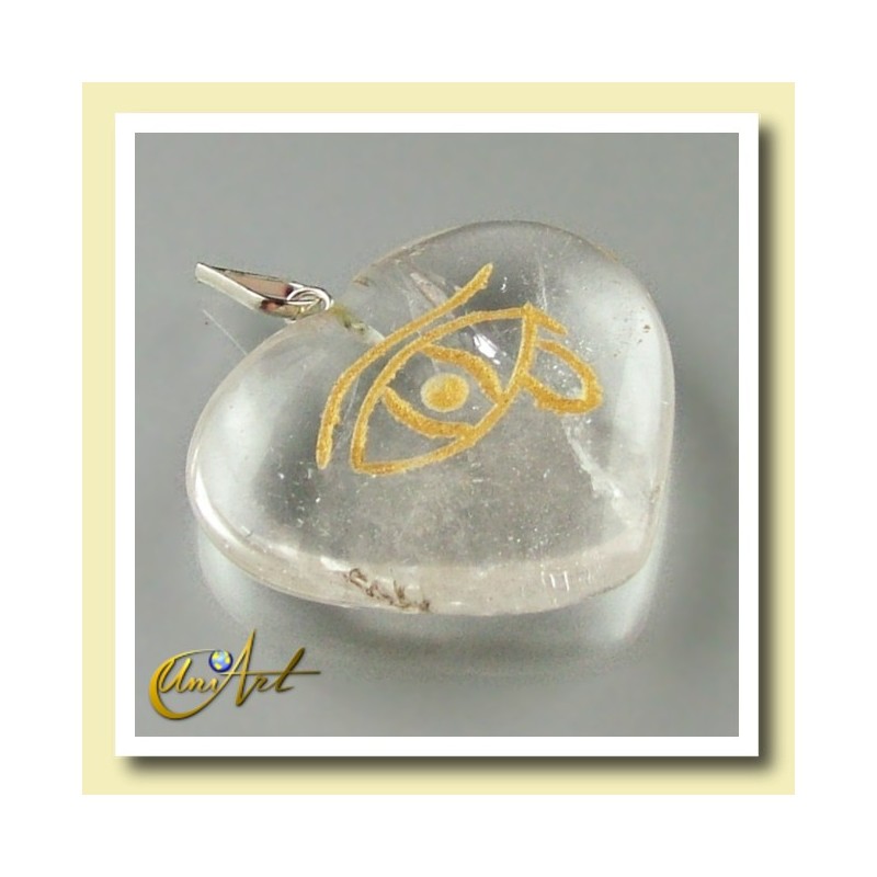 Heart pendant with the Udyat  (Eye of Horus) engraved - cristal quartz