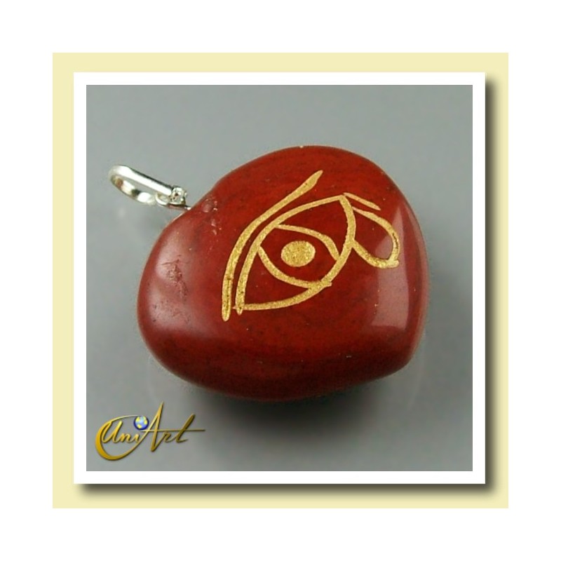 Heart pendant with the Udyat  (Eye of Horus) engraved - red jasper
