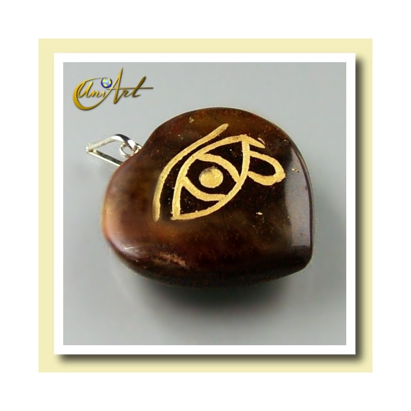 Heart pendant with the Udyat  (Eye of Horus) engraved - tiger eye