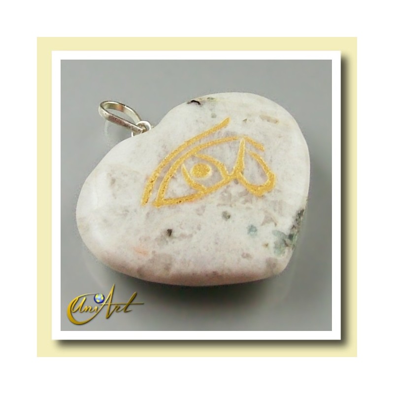 Heart pendant with the Udyat  (Eye of Horus) engraved - moonstone
