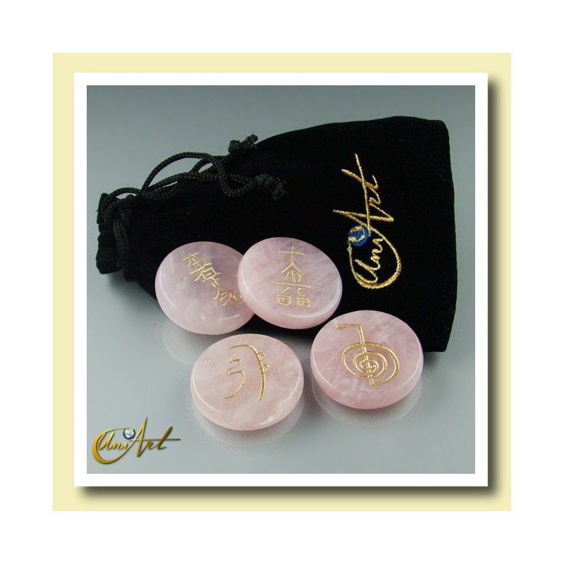 Set of rose quartz with Reiki symbols - model 1
