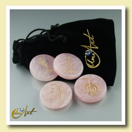 Kit cuarzo rosa con símbolos Reiki - modelo 1
