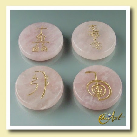 Set of rose quartz with Reiki symbols - Round stones