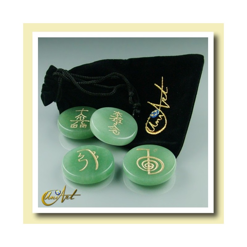 Set of green quartz with Reiki symbols - model 1