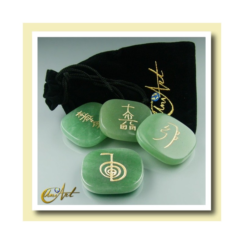 Set of green quartz with Reiki symbols - model 2