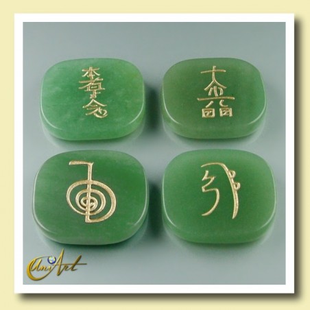 Set of green quartz with Reiki symbols - rectangular stones