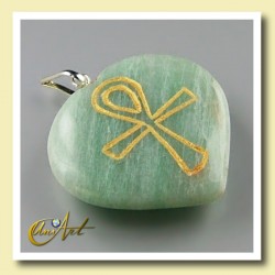 Ankh ( Cruz Egipcia ) - Colgante Corazón grabado - aventurina verde