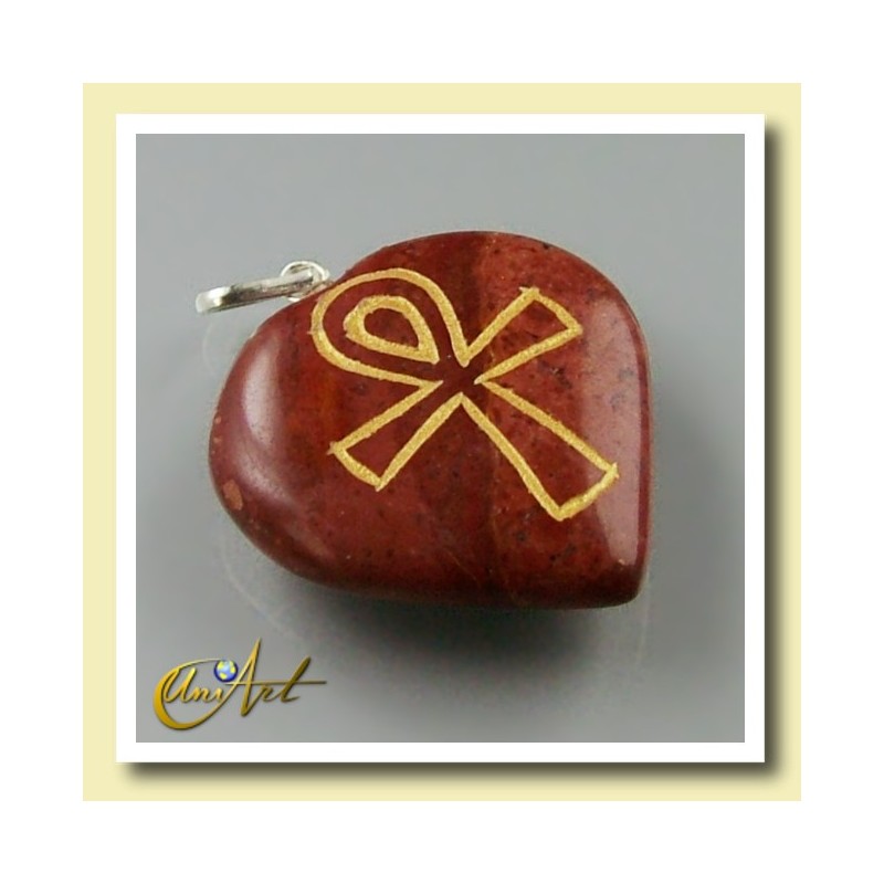 Ankh (Egyptian cross) - Engraved Heart Pendant- red jasper