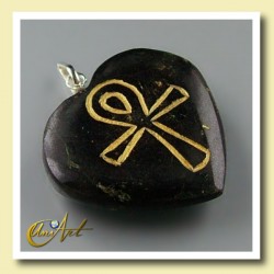Ankh (Egyptian cross) - Engraved Heart Pendant - black turmaline