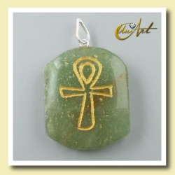 Colgante grabado con Ankh (Cruz Egipcia) - aventurina verde