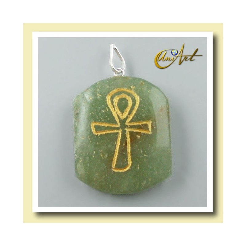 Pendant engraved with Ankh (Egyptian Cross) - Green Aventurine