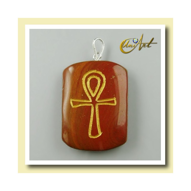 Colgante grabado con Ankh (Cruz Egipcia) - jaspe rojo