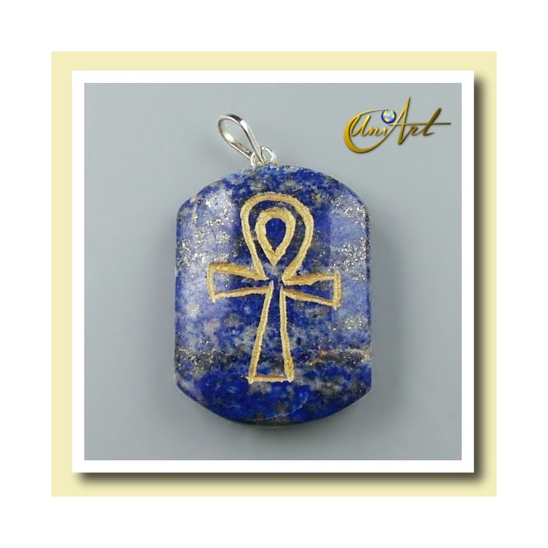 Pendant engraved with Ankh (Egyptian Cross) - Lapis Lazuli