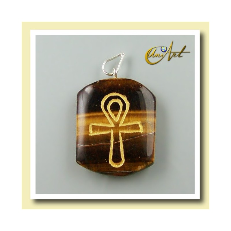 Pendant engraved with Ankh (Egyptian Cross) - Tiger Eye