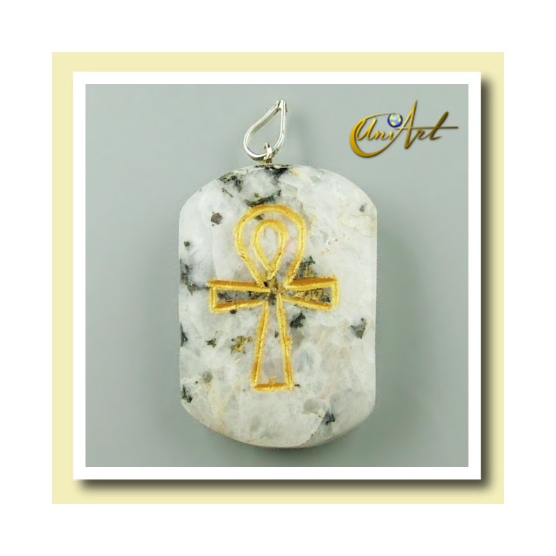Pendant engraved with Ankh (Egyptian Cross) - moon stone