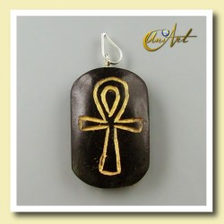 Pendant engraved with Ankh (Egyptian Cross) -  Black Tourmaline