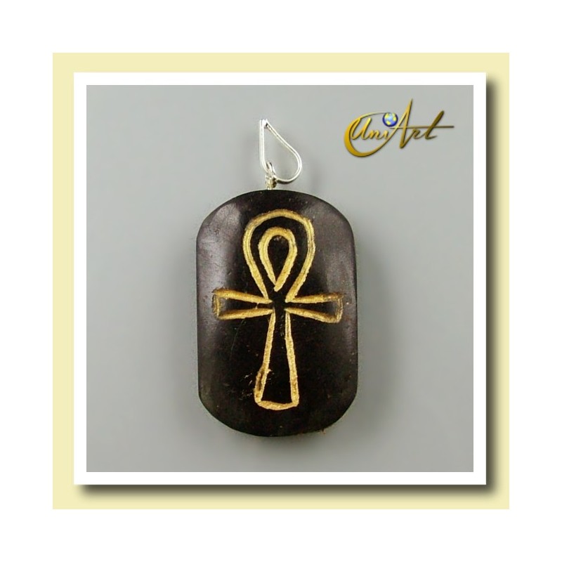 Colgante grabado con Ankh (Cruz Egipcia) - turmalina negra
