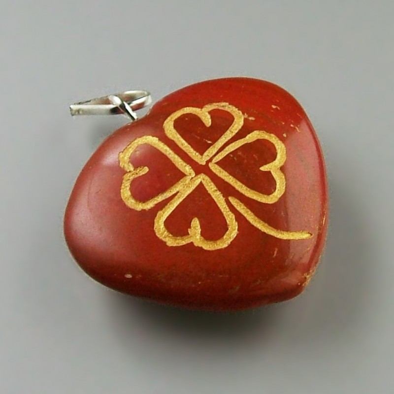 Clover heart pendant of red jasper