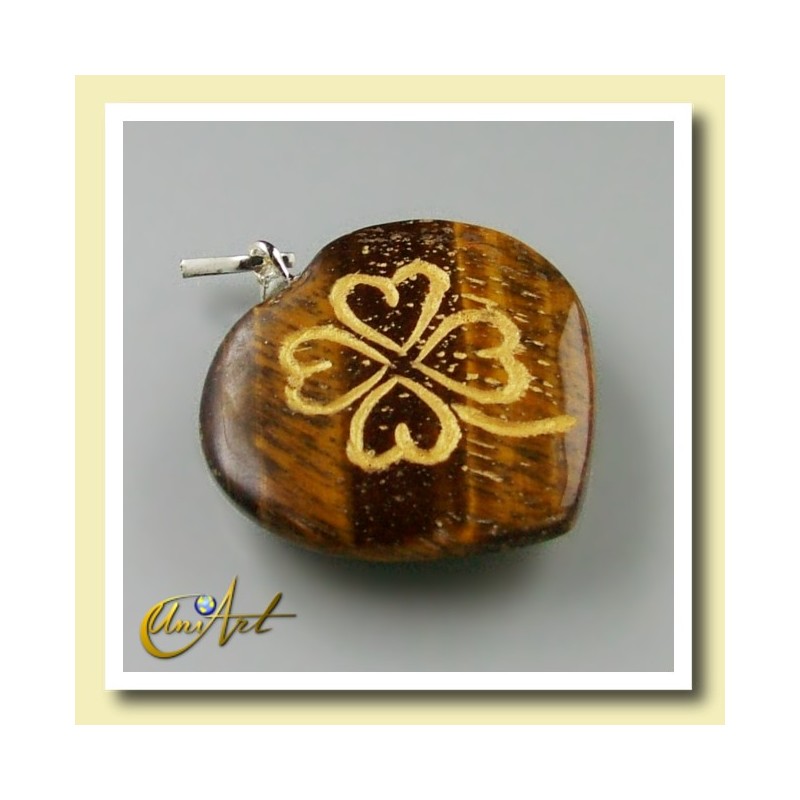 Clover heart pendant of tiger eyes