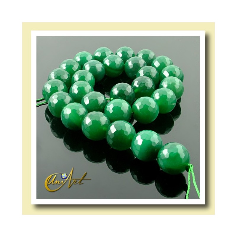 Green Agate Bead - 14 mm Round faceted