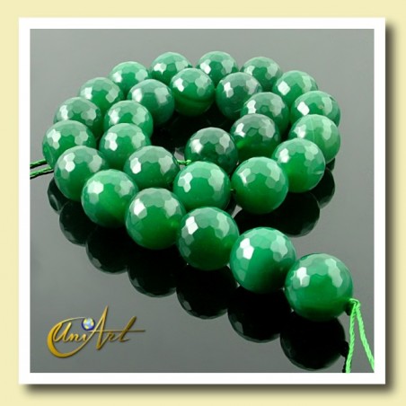 Ágata verde facetada 14 mm - tiras de bolas
