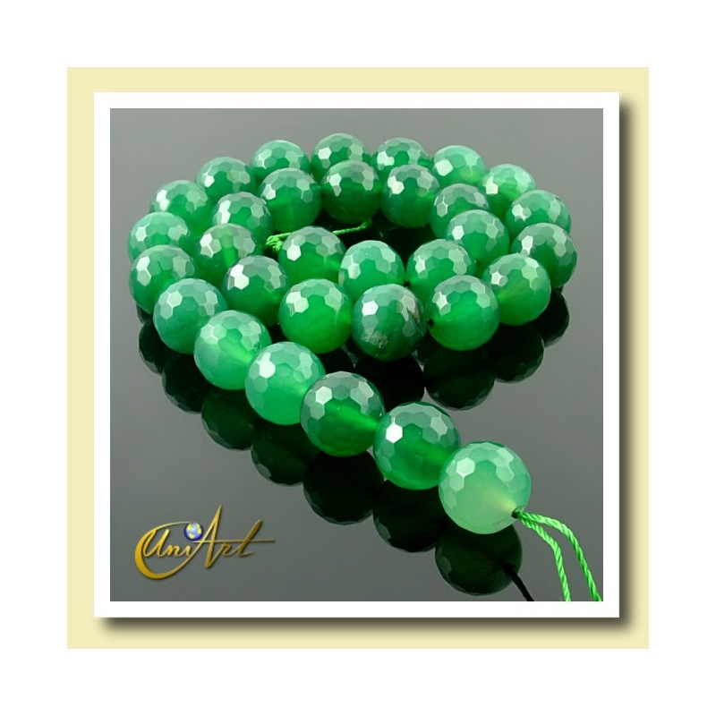 Ágata verde facetada 12 mm - tiras de bolas