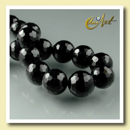 12 mm black agate, faceted ball - detail