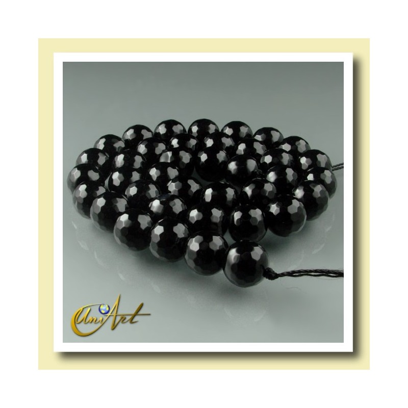 10 mm black agate faceted round beads