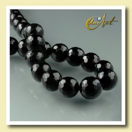 10 mm black agate faceted round beads - detail
