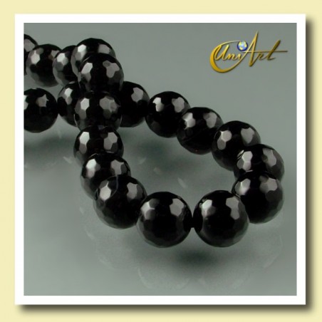 String of round bead 8mm Black Agate - Faceted - detail