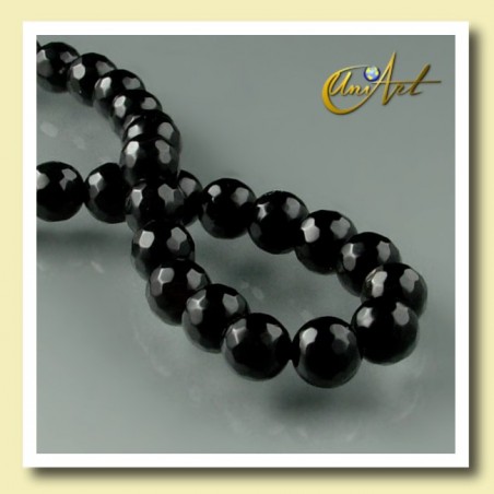 Black Agate - 6 mm faceted round beads - detail