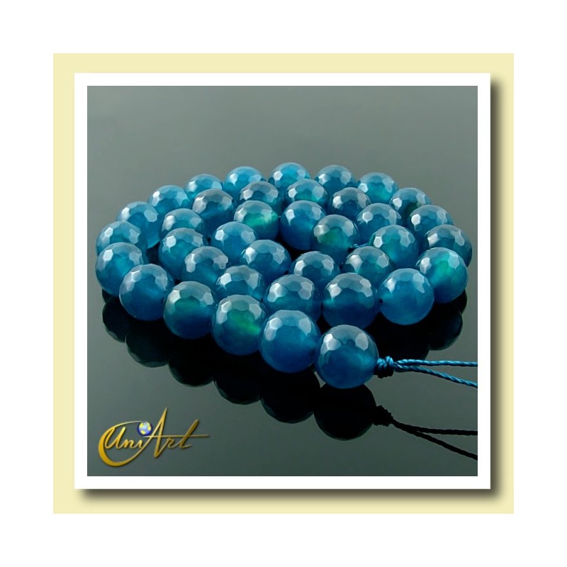 Blue Agate faceted, 10mm round beads