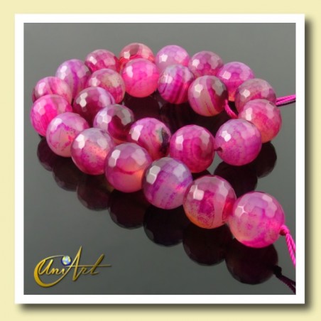 Strings of fuchsia agate faceted 16 mm