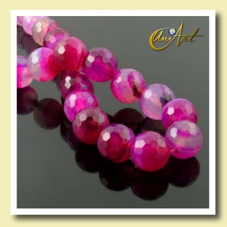 fuchsia agate, strings of 12 mm faceted beads