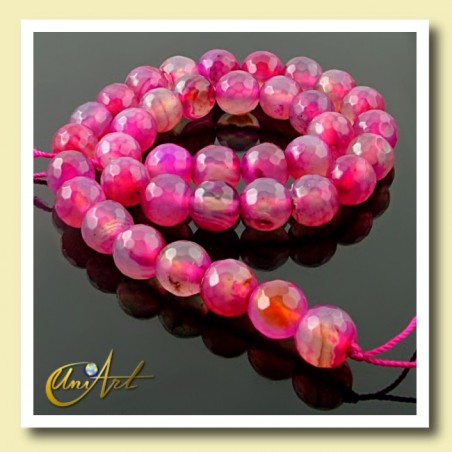 Fuchsia agate faceted beads 10 mm - string