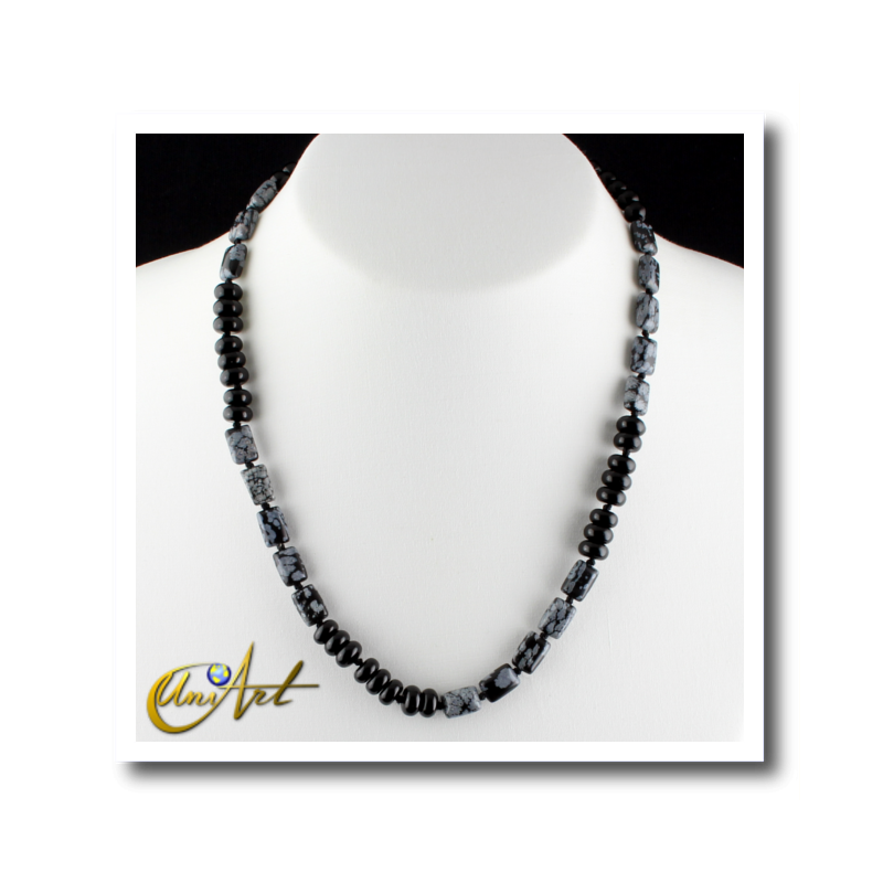 Flake obsidian and onyx necklace