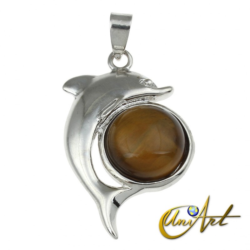 Dolphin Metal Pendant with tiger eye