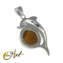 Dolphin Metal Pendant with tiger eye